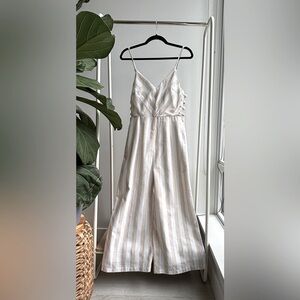 FOREVER 21 | Linen-blend Striped Cropped Jumpsuit Cream and White M